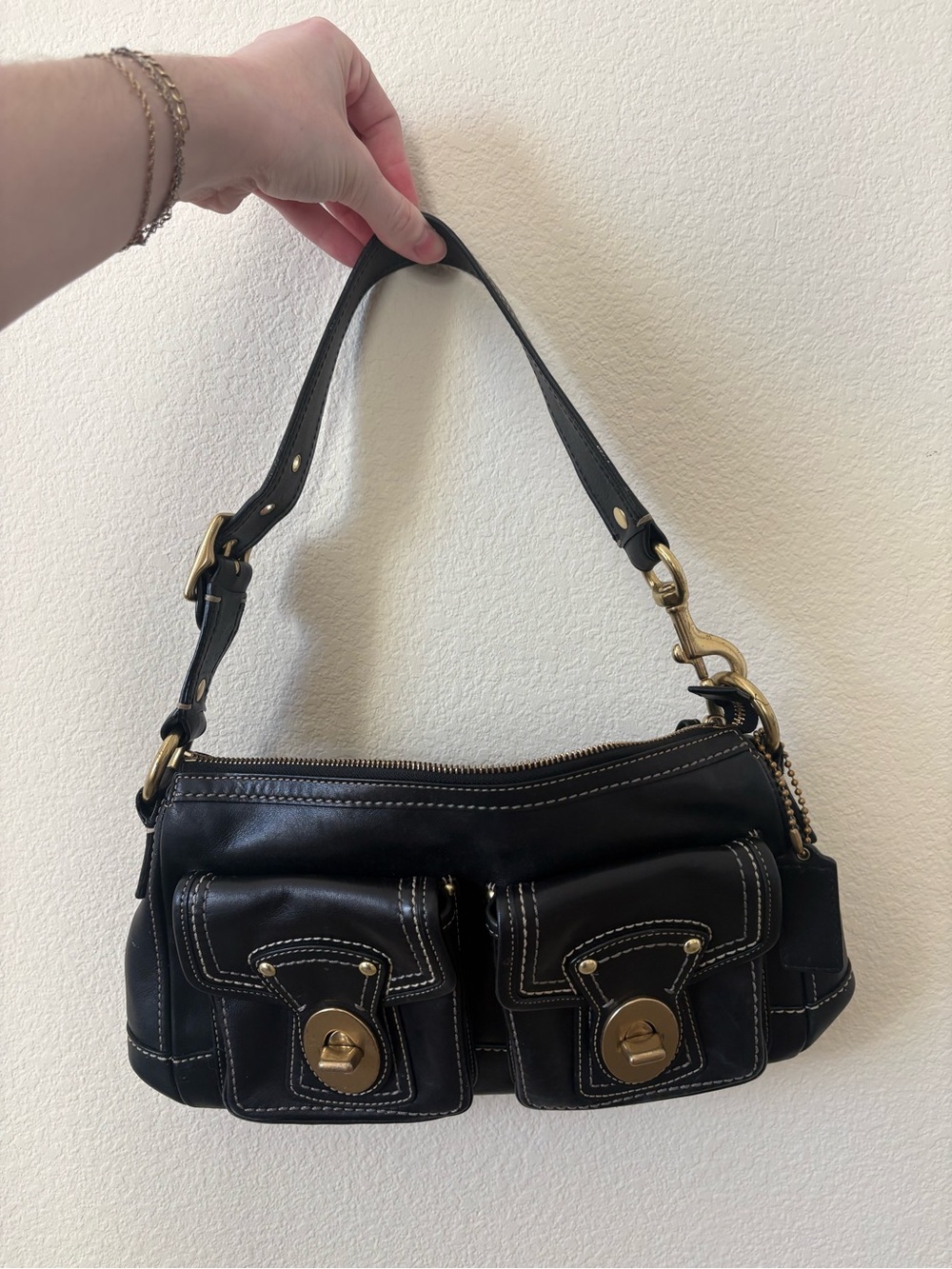 Vintage Coach Black Leather Legacy 65th Anniversary Turnlock Shoulder Bag F12868